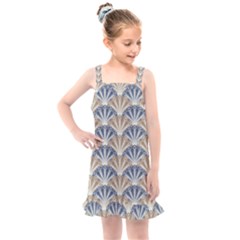 Vintage Scallop Beige Blue Pattern Kids  Overall Dress