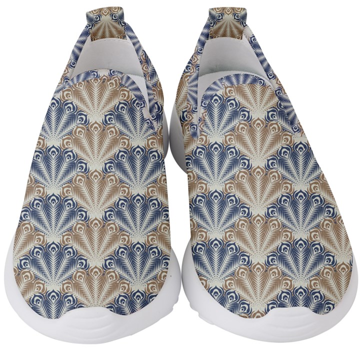 Vintage Scallop Beige Blue Pattern Kids  Slip On Sneakers