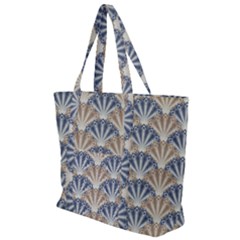 Vintage Scallop Beige Blue Pattern Zip Up Canvas Bag