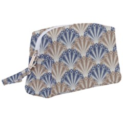 Vintage Scallop Beige Blue Pattern Wristlet Pouch Bag (large)