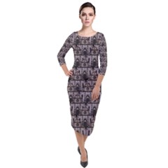 Gothic Church Pattern Quarter Sleeve Midi Velour Bodycon Dress