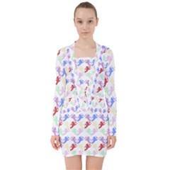 Colorful Cherubs White V-neck Bodycon Long Sleeve Dress by snowwhitegirl