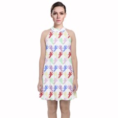 Colorful Cherubs White Velvet Halter Neckline Dress  by snowwhitegirl