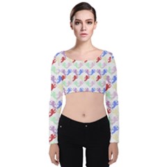 Colorful Cherubs White Velvet Long Sleeve Crop Top