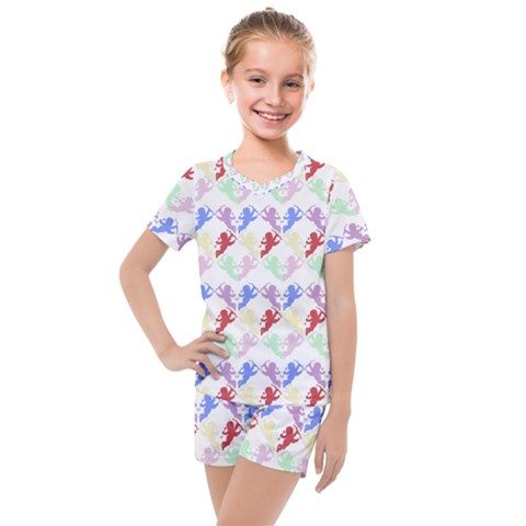 Colorful Cherubs White Kids  Mesh Tee And Shorts Set by snowwhitegirl