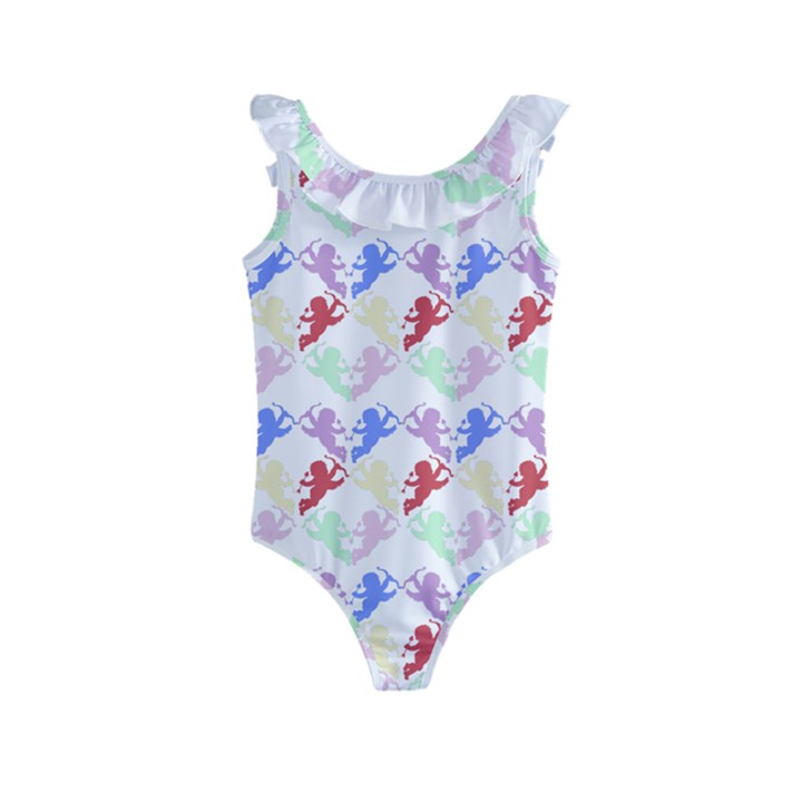 Colorful Cherubs White Kids  Frill Swimsuit