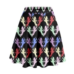 Colorful Cherubs Black High Waist Skirt by snowwhitegirl