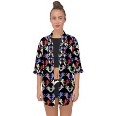 Colorful Cherubs Black Open Front Chiffon Kimono