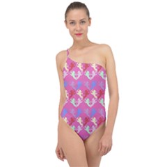 Colorful Cherubs Pink Classic One Shoulder Swimsuit