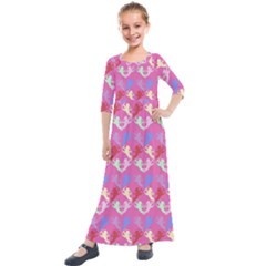 Colorful Cherubs Pink Kids  Quarter Sleeve Maxi Dress