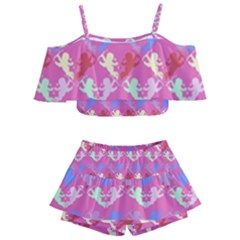 Colorful Cherubs Pink Kids  Off Shoulder Skirt Bikini by snowwhitegirl