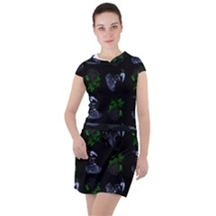 Gothic Girl Rose Black Pattern Drawstring Hooded Dress