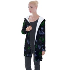 Gothic Girl Rose Black Pattern Longline Hooded Cardigan