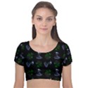 Gothic Girl Rose Black Pattern Velvet Short Sleeve Crop Top  View1