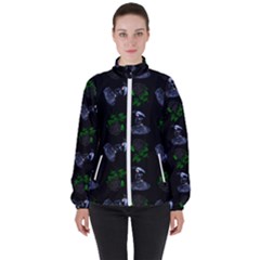 Gothic Girl Rose Black Pattern High Neck Windbreaker (women)