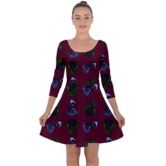 Gothic Girl Rose Red Pattern Quarter Sleeve Skater Dress by snowwhitegirl