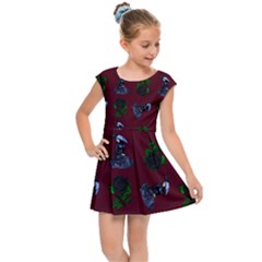 Gothic Girl Rose Red Pattern Kids  Cap Sleeve Dress