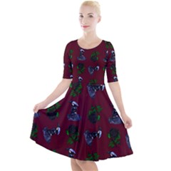 Gothic Girl Rose Red Pattern Quarter Sleeve A-line Dress by snowwhitegirl