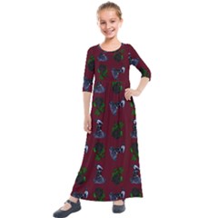 Gothic Girl Rose Red Pattern Kids  Quarter Sleeve Maxi Dress