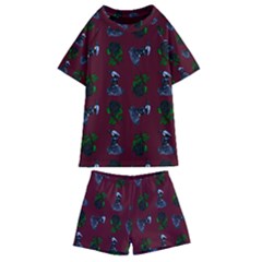 Gothic Girl Rose Red Pattern Kids  Swim Tee And Shorts Set