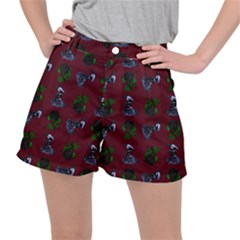 Gothic Girl Rose Red Pattern Stretch Ripstop Shorts