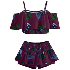 Gothic Girl Rose Red Pattern Kids  Off Shoulder Skirt Bikini