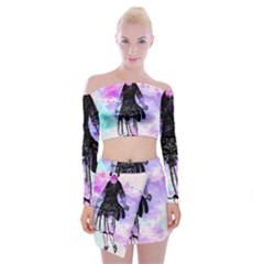 Vintage Girl Abstract Watercolor Off Shoulder Top With Mini Skirt Set by snowwhitegirl