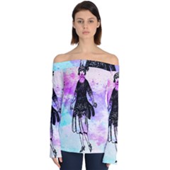 Vintage Girl Abstract Watercolor Off Shoulder Long Sleeve Top