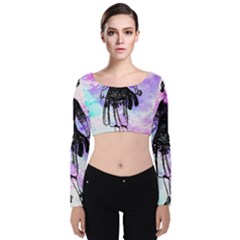 Vintage Girl Abstract Watercolor Velvet Long Sleeve Crop Top