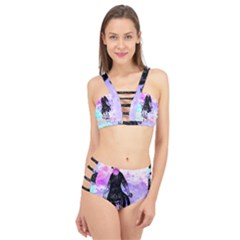 Vintage Girl Abstract Watercolor Cage Up Bikini Set