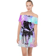 Vintage Girl Abstract Watercolor Off Shoulder Chiffon Dress