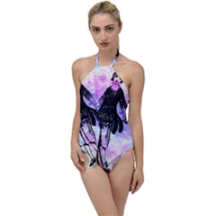 Vintage Girl Abstract Watercolor Go With The Flow One Piece Swimsuit