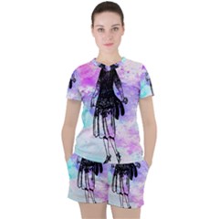 Vintage Girl Abstract Watercolor Women s Tee And Shorts Set