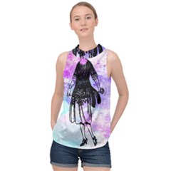 Vintage Girl Abstract Watercolor High Neck Satin Top