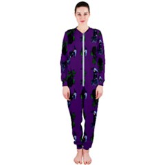 Gothic Girl Rose Purple Pattern Onepiece Jumpsuit (ladies)  by snowwhitegirl