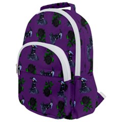 Gothic Girl Rose Purple Pattern Rounded Multi Pocket Backpack