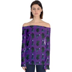 Gothic Girl Rose Purple Pattern Off Shoulder Long Sleeve Top