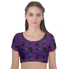 Gothic Girl Rose Purple Pattern Velvet Short Sleeve Crop Top  by snowwhitegirl