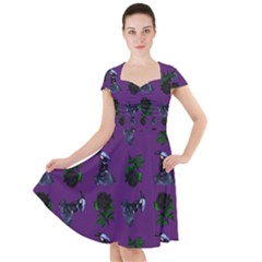 Gothic Girl Rose Purple Pattern Cap Sleeve Midi Dress