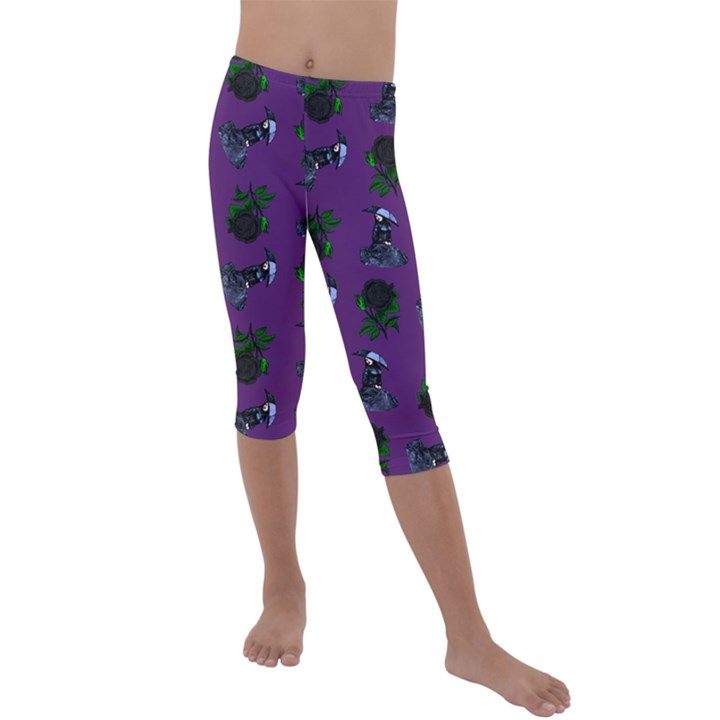 Gothic Girl Rose Purple Pattern Kids  Lightweight Velour Capri Leggings 