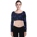 Gothic Girl Rose Blue Pattern Velvet Long Sleeve Crop Top View1