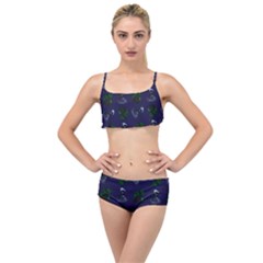 Gothic Girl Rose Blue Pattern Layered Top Bikini Set