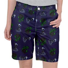 Gothic Girl Rose Blue Pattern Pocket Shorts