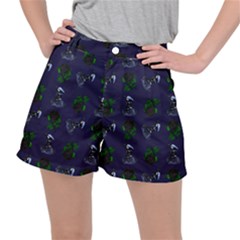 Gothic Girl Rose Blue Pattern Stretch Ripstop Shorts