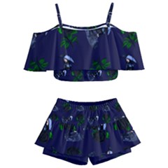 Gothic Girl Rose Blue Pattern Kids  Off Shoulder Skirt Bikini