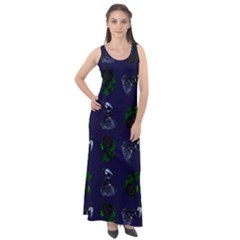 Gothic Girl Rose Blue Pattern Sleeveless Velour Maxi Dress