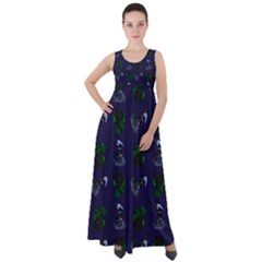 Gothic Girl Rose Blue Pattern Empire Waist Velour Maxi Dress