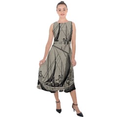 Vintage Ship Midi Tie-back Chiffon Dress