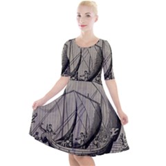 Vintage Ship Quarter Sleeve A-line Dress