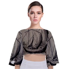 Vintage Ship Tie Back Butterfly Sleeve Chiffon Top